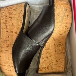 Vince Camuto Black Leather Cork Wedges